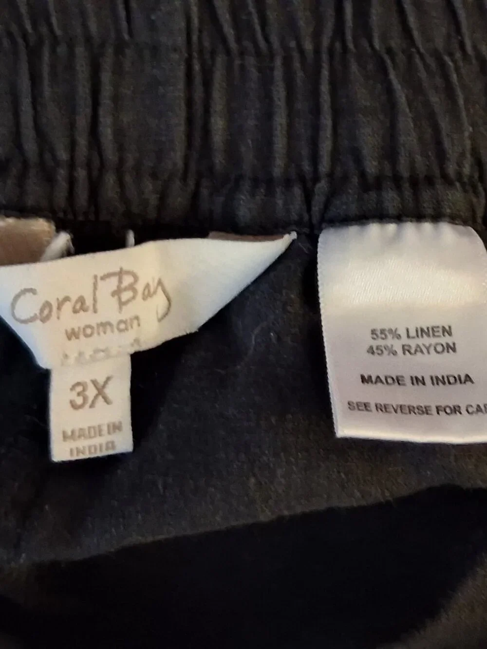 Coral Bay Woman 3X Elastic Waist Drawstring Lightweight Black Capris